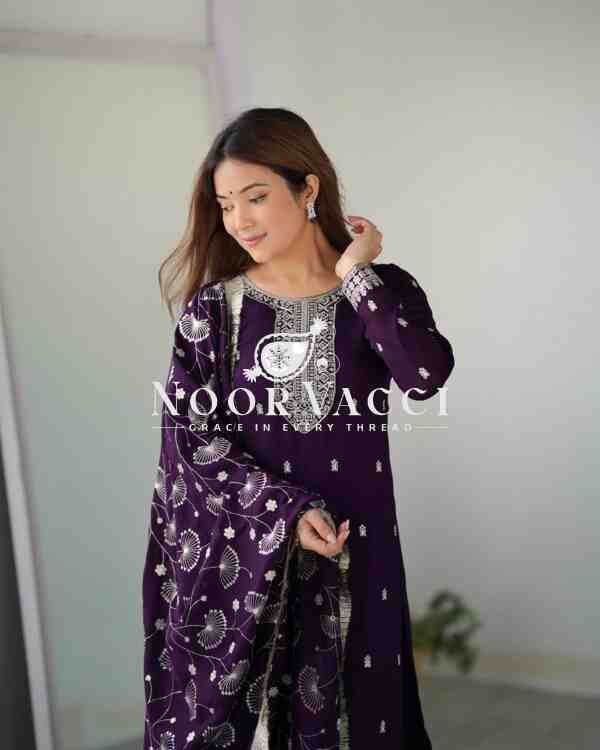 Elegant Pure Blooming Vichitra Silk Kurta Set with Dupatta & Trousers - Image 4
