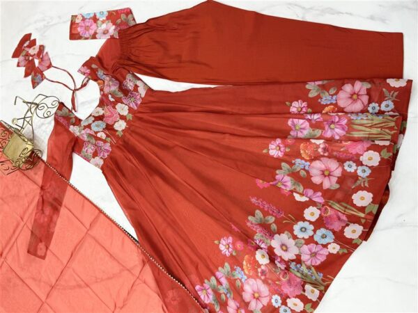 Shop Organza Silk Floral Anarkali Suit Set with Dupatta and Pant - Image 8