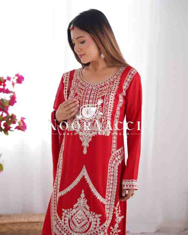 Vichitra Silk Embroidered Straight Kurta Set with Dupatta & Pant – Ready to Wear - Image 2