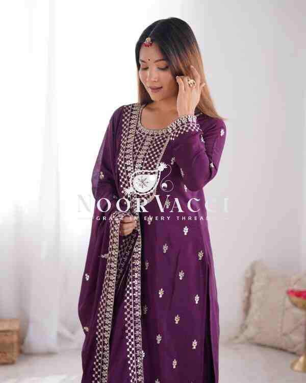 Chinon Silk Straight Kurta Set with Dupatta – Elegant Pink Ensemble - Image 4