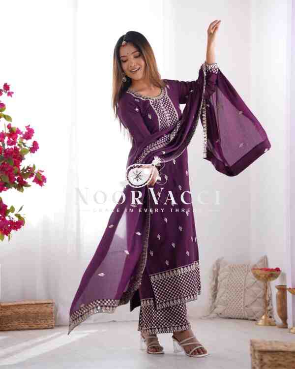 Chinon Silk Straight Kurta Set with Dupatta – Elegant Pink Ensemble - Image 5