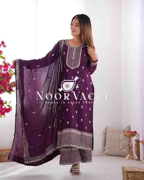 Chinon Silk Straight Kurta Set with Dupatta – Elegant Pink Ensemble - Image 3