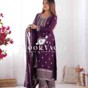 Chinon Silk Straight Kurta Set with Dupatta – Elegant Pink Ensemble