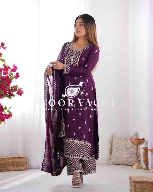 Chinon Silk Straight Kurta Set with Dupatta – Elegant Pink Ensemble