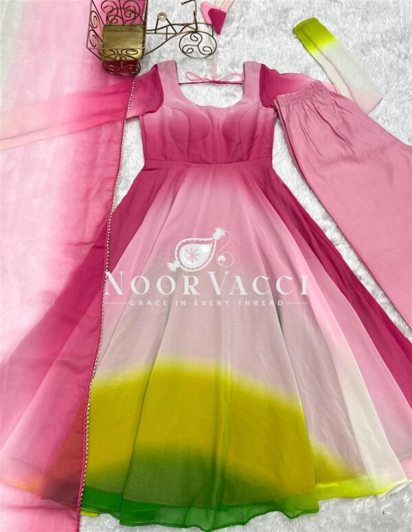 Buy Fox Georgette Colorful Padded Anarkali Set with Dupatta and Pants - Image 9