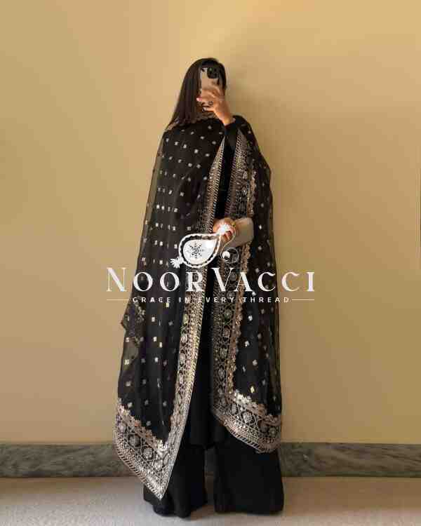 Fox Georgette Kurta Set with Dupatta & Plazzo – Elegant Potli Detailing