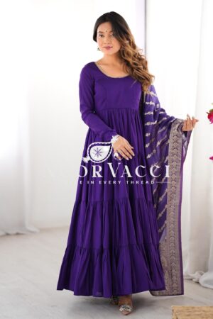 Shop Romansilk Chanderi Anarkali Set with Banarasi Dupatta
