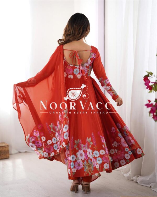 Shop Organza Silk Floral Anarkali Suit Set with Dupatta and Pant - Image 2