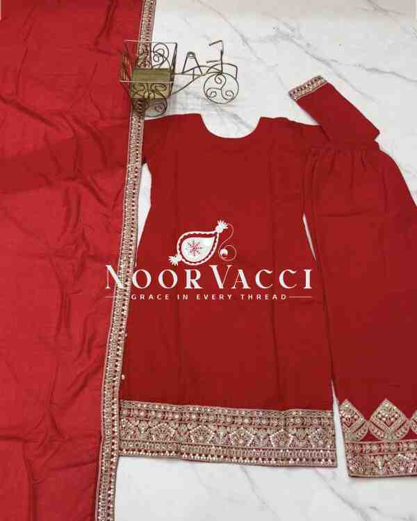 Vichitra Silk Embroidered Straight Kurta Set with Dupatta & Pant – Ready to Wear - Image 10