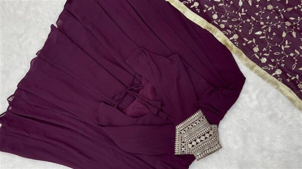 Shop Graceful Georgette Anarkali Gown Set with Dupatta & Pant – Ready to Wear - Image 4