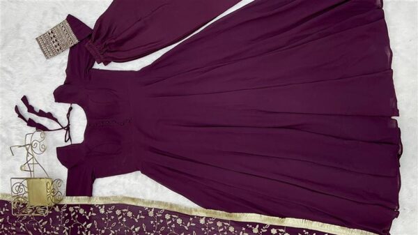 Shop Graceful Georgette Anarkali Gown Set with Dupatta & Pant – Ready to Wear - Image 3