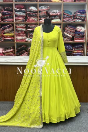 Buy Graceful Georgette Anarkali Gown Set with Dupatta & Pant – Ready to Wear