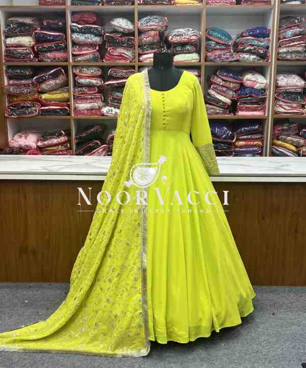 Graceful Georgette Anarkali Gown Set with Dupatta & Pant – Ready to Wear