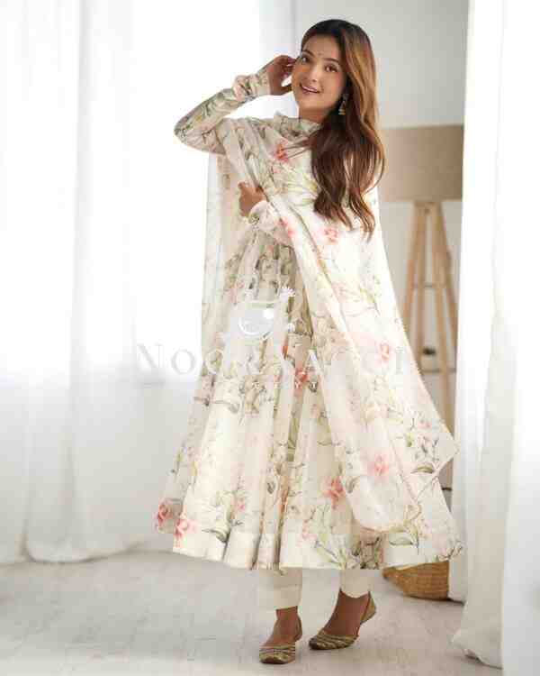 Elegant Pure Soft Organza Silk Anarkali Set with Dupatta & Trousers - Image 6