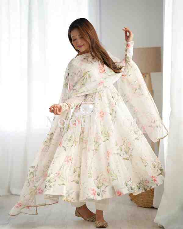Elegant Pure Soft Organza Silk Anarkali Set with Dupatta & Trousers - Image 7
