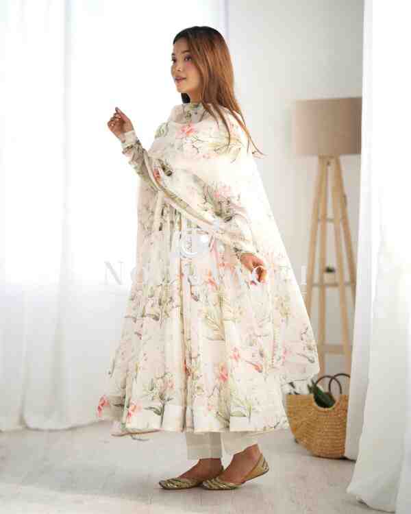 Elegant Pure Soft Organza Silk Anarkali Set with Dupatta & Trousers - Image 4