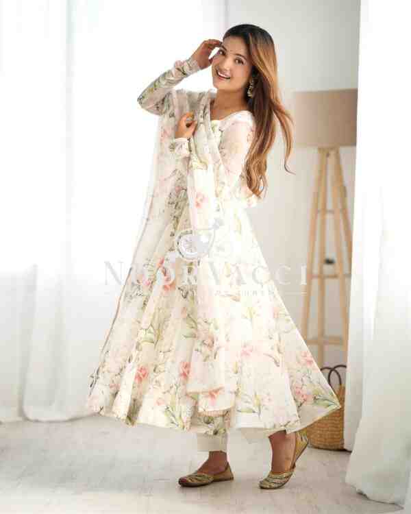 Elegant Pure Soft Organza Silk Anarkali Set with Dupatta & Trousers - Image 5