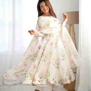 Elegant Pure Soft Organza Silk Anarkali Set with Dupatta & Trousers