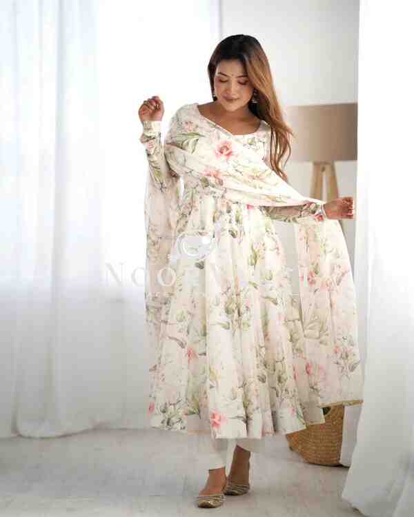 Elegant Pure Soft Organza Silk Anarkali Set with Dupatta & Trousers - Image 3