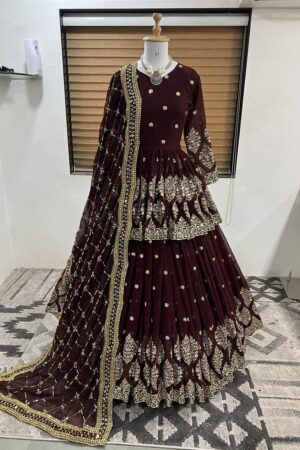 Shop Designer Georgette Embroidered Lehenga Set with Dupatta