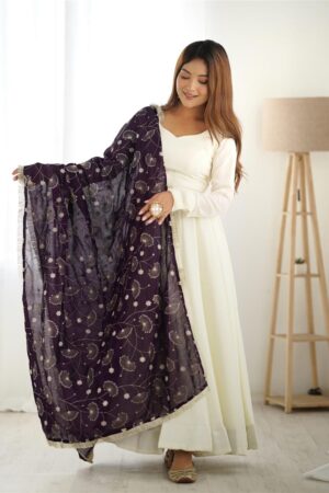 Shop Vichitra Silk Kali-Cut Anarkali Set with Dupatta and Pant