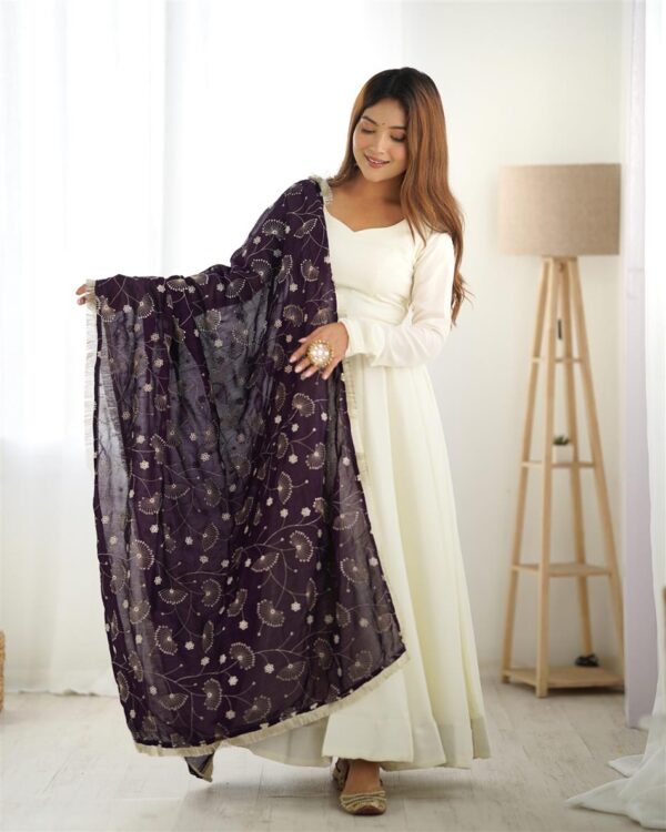 Shop Vichitra Silk Kali-Cut Anarkali Set with Dupatta and Pant