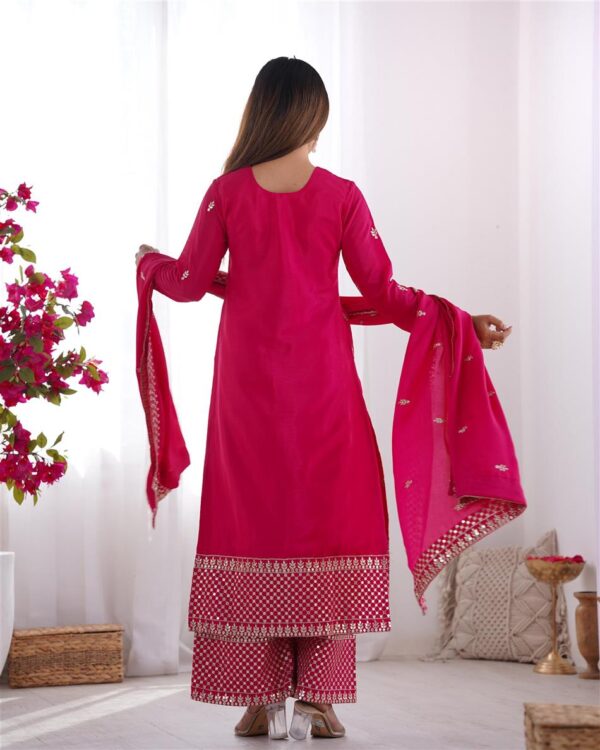 Shop Chinon Silk Straight Kurta Set with Dupatta – Elegant Pink Ensemble - Image 5