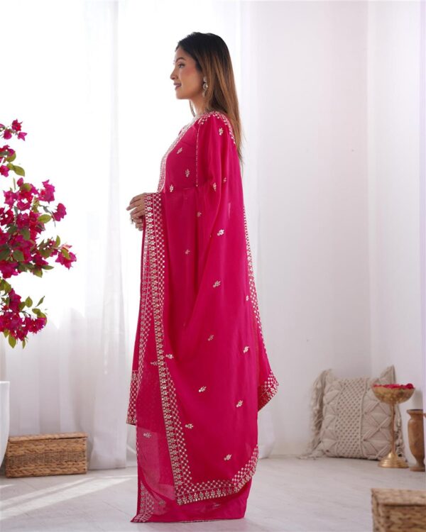 Shop Chinon Silk Straight Kurta Set with Dupatta – Elegant Pink Ensemble - Image 4