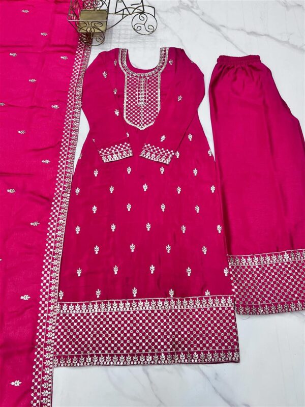 Shop Chinon Silk Straight Kurta Set with Dupatta – Elegant Pink Ensemble - Image 8