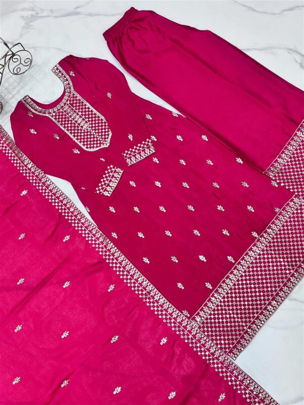 Shop Chinon Silk Straight Kurta Set with Dupatta – Elegant Pink Ensemble - Image 7