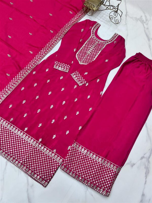 Shop Chinon Silk Straight Kurta Set with Dupatta – Elegant Pink Ensemble - Image 10
