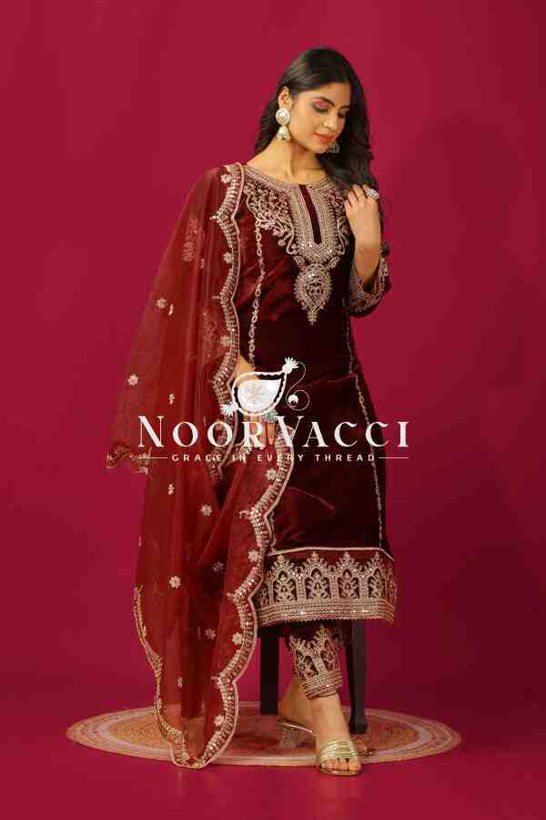 Heavy Viscose Velvet Designer Party Wear Top-Dupatta & Fully Stitched Bottom Set - Image 3