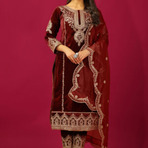 Heavy Viscose Velvet Designer Party Wear Top-Dupatta & Fully Stitched Bottom Set