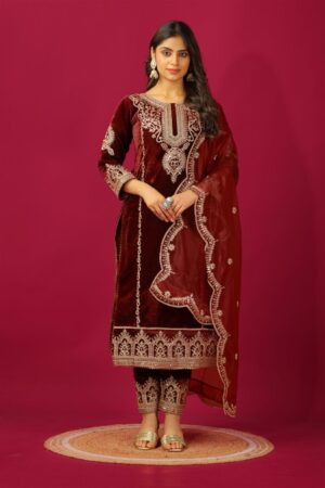 Buy Heavy Viscose Velvet Designer Party Wear Top-Dupatta & Fully Stitched Bottom Set