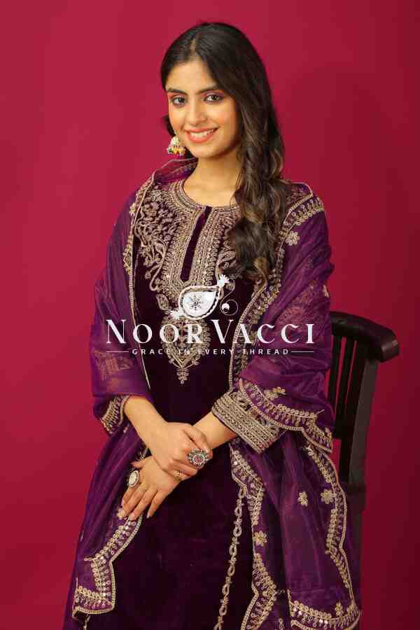 Heavy Viscose Velvet Designer Party Wear Top-Dupatta & Fully Stitched Bottom Set - Image 3