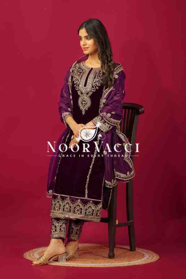 Heavy Viscose Velvet Designer Party Wear Top-Dupatta & Fully Stitched Bottom Set - Image 4