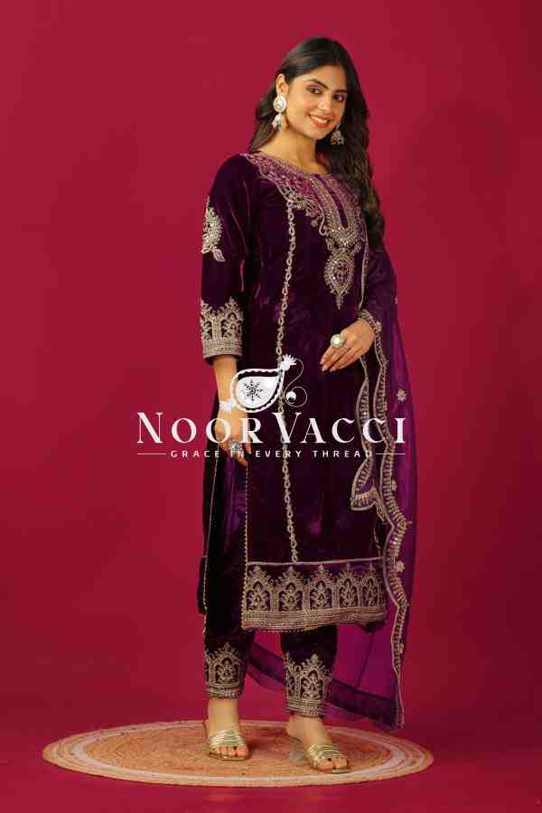 Heavy Viscose Velvet Designer Party Wear Top-Dupatta & Fully Stitched Bottom Set - Image 2