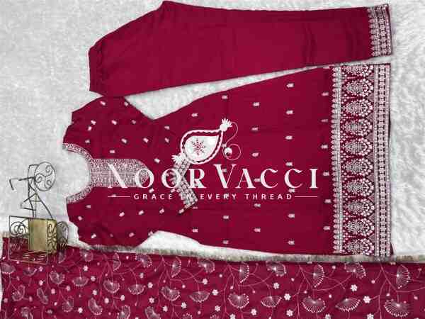 Elegant Pure Blooming Vichitra Silk Kurta Set with Dupatta & Trousers - Image 11