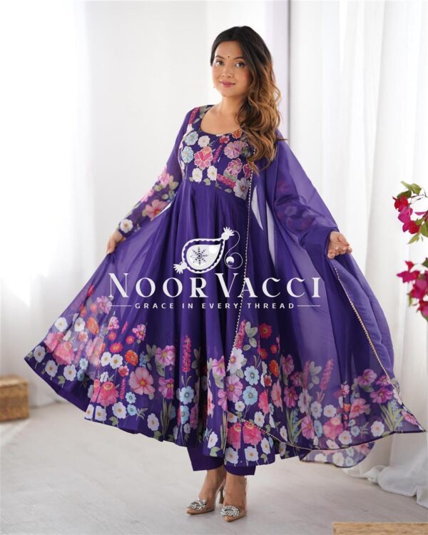 Buy Organza Silk Floral Anarkali Suit Set with Dupatta and Pant
