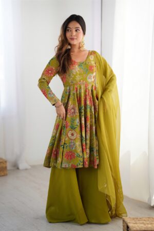 Buy Romansilk Chanderi Kediya Kurta Set with Dupatta and Palazzo