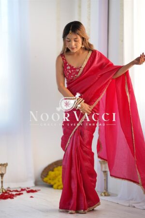 Buy Gold Crush Tissue Silk Ready-to-Wear Saree with Embroidered Blouse