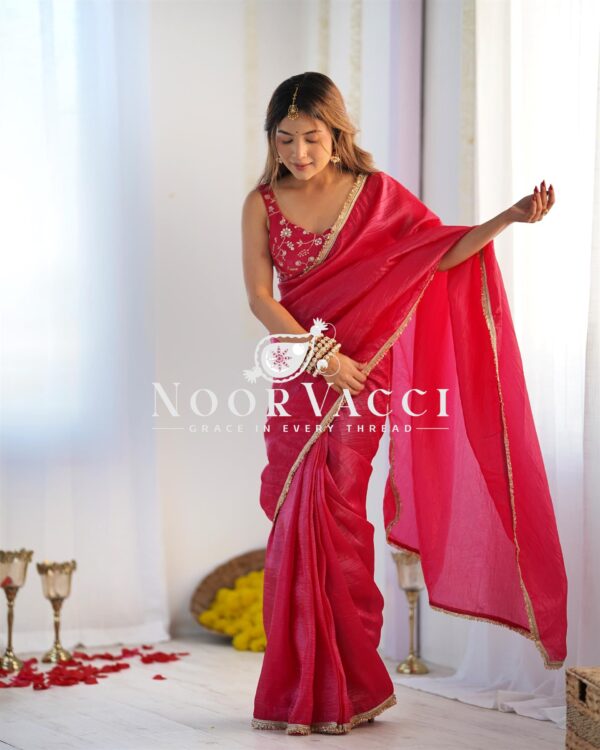 Buy Gold Crush Tissue Silk Ready-to-Wear Saree with Embroidered Blouse