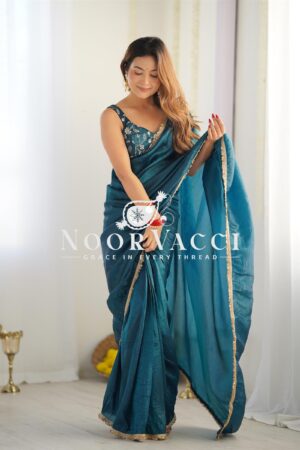 Buy Gold Crush Tissue Silk Ready-to-Wear Saree Set
