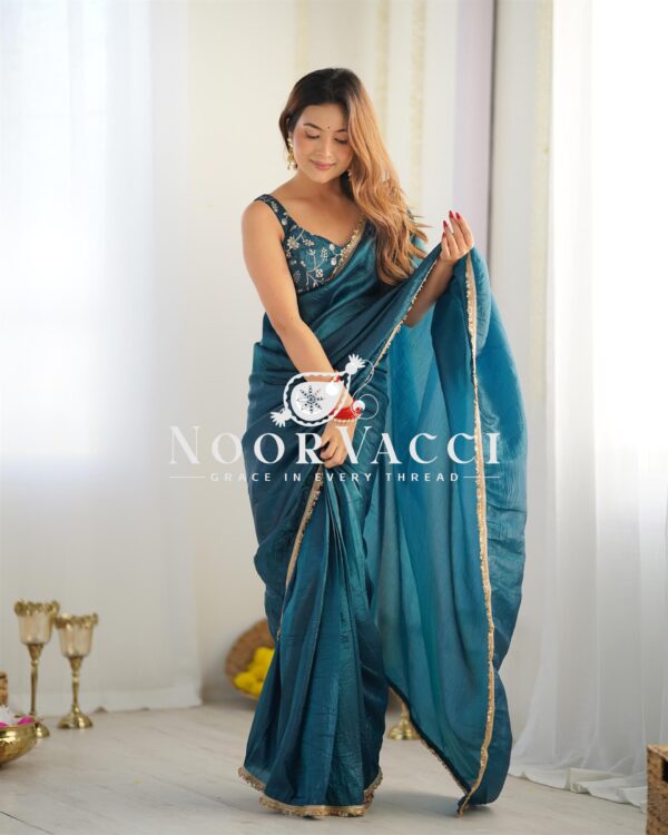 Buy Gold Crush Tissue Silk Ready-to-Wear Saree Set