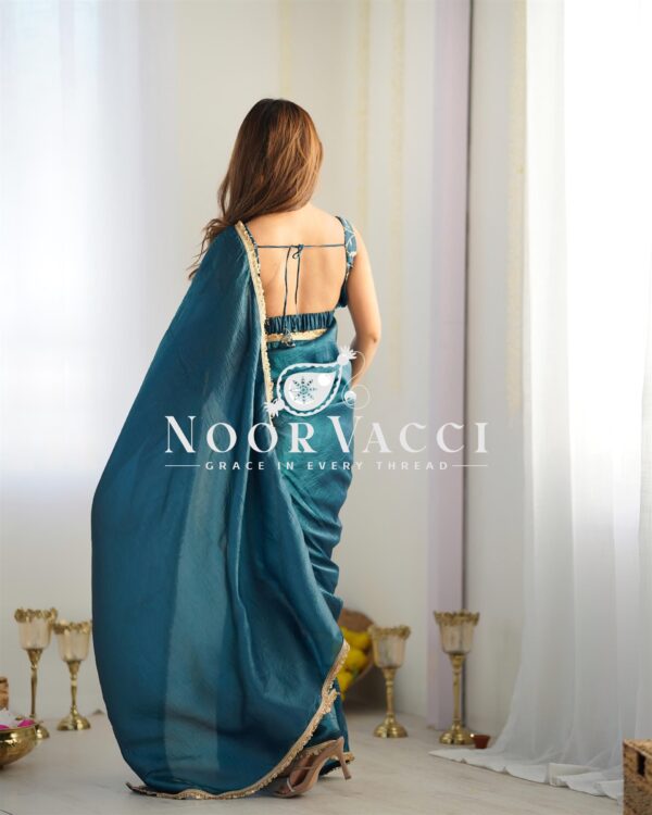 Buy Gold Crush Tissue Silk Ready-to-Wear Saree Set - Image 5