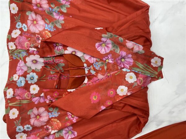 Shop Organza Silk Floral Anarkali Suit Set with Dupatta and Pant - Image 9
