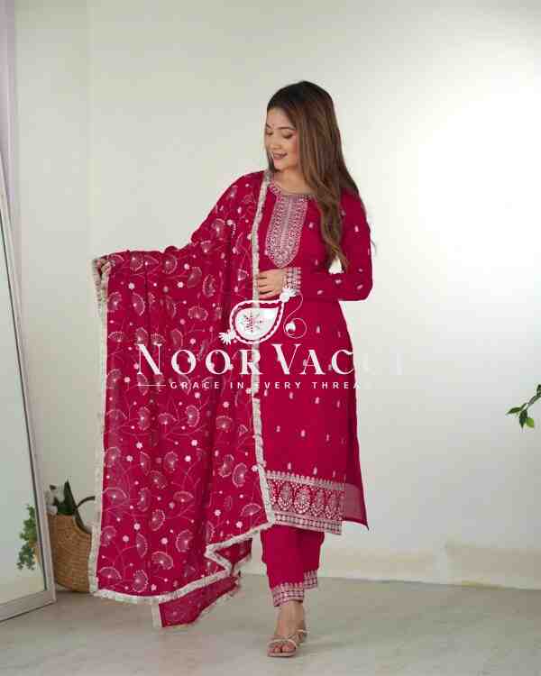 Elegant Pure Blooming Vichitra Silk Kurta Set with Embroidery & Sequence Work - Image 7