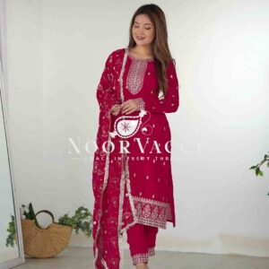 Elegant Pure Blooming Vichitra Silk Kurta Set with Embroidery & Sequence Work