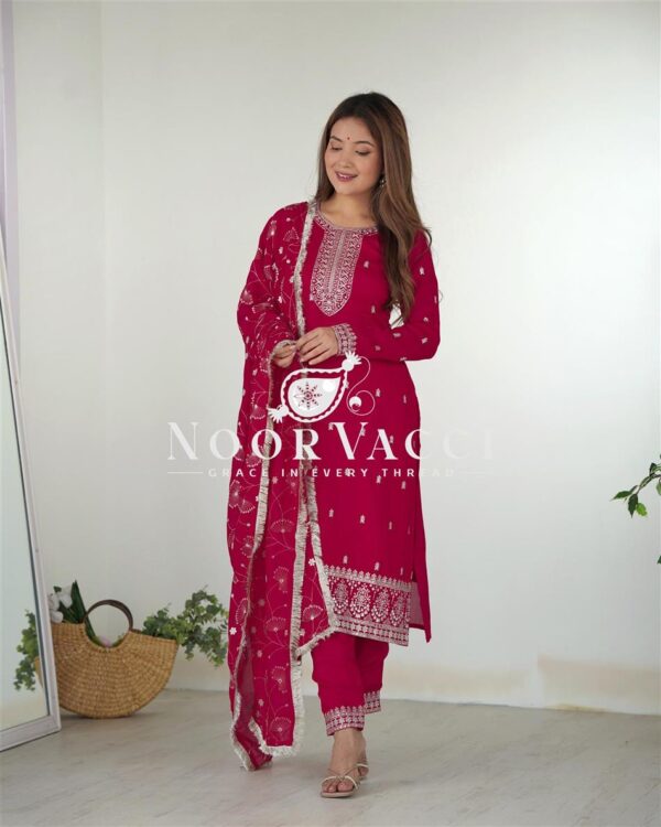 Buy Elegant Pure Blooming Vichitra Silk Kurta Set with Embroidery & Sequence Work