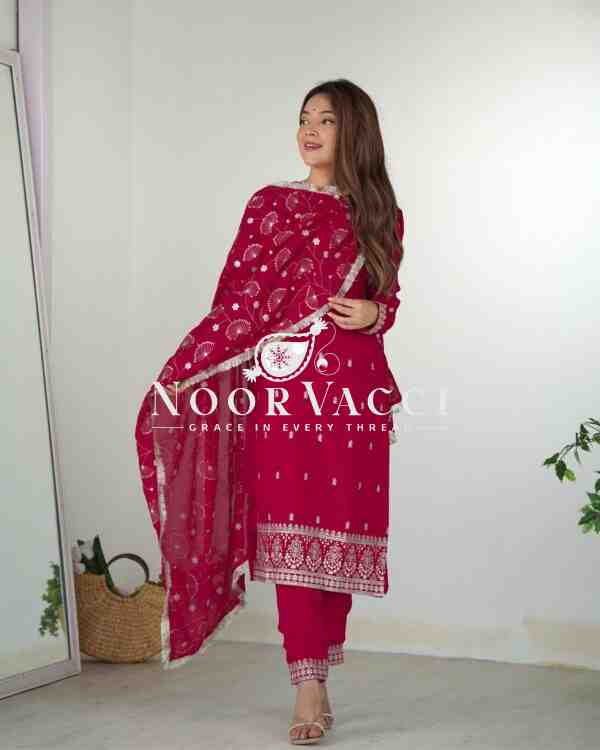 Elegant Pure Blooming Vichitra Silk Kurta Set with Embroidery & Sequence Work - Image 6